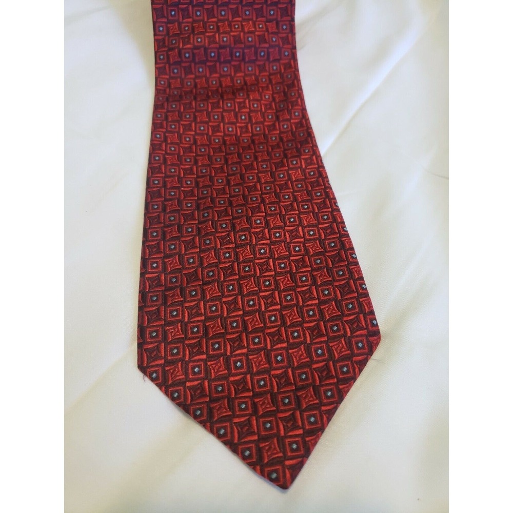 Alan Flusser Untied Neck Tie Men's Red Square Blue Dotted All Silk Career Wear